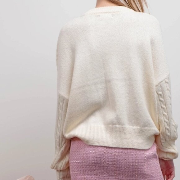 Blu Pepper Bow Detail Cable Knit Pullover Sweater - Picture 2 of 3